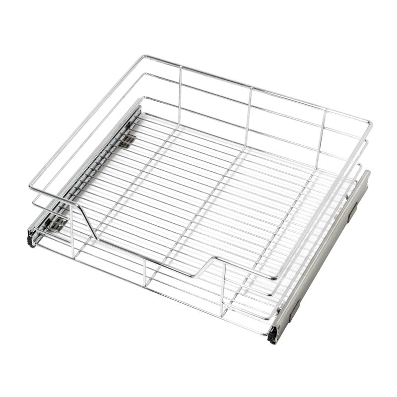 Smart Design 1-Tier Shelf Pull-Out Cabinet Organizer - Extra Large Tall - Roll-Out Extendable Sliding Drawer - Steel Metal - Kitchen (20 Inch x 18-35) [Chrome] - Image 1